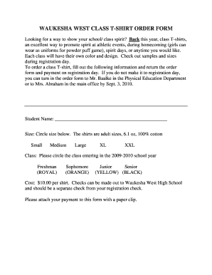 Shirt order template - Class T-Shirt Order Form - Waukesha School District