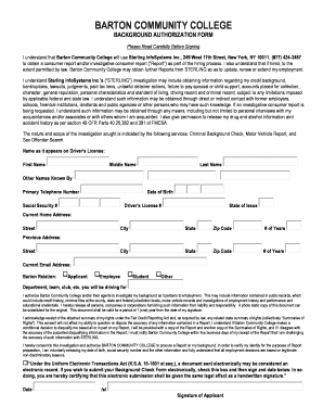 Barton Community College Background Authorization Form