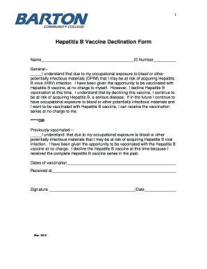 Hepatitis B Vaccine Declination Form