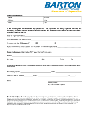 Statement of Separation for FAFSA