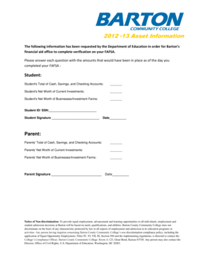 FAFSA Verification Asset Information Form