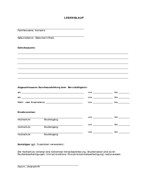 Lebenslauf Formular
