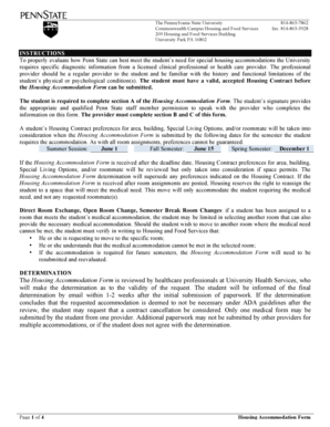 Pennsylvania State University Housing Accommodation Form