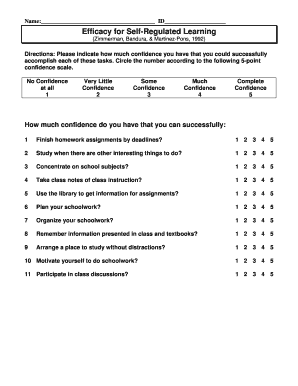 Efficacy for Self-Regulated Learning Survey