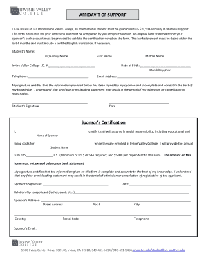 Affidavit of Support for Irvine Valley College