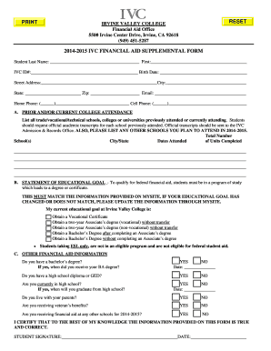 Irvine Valley College Financial Aid Supplemental Form