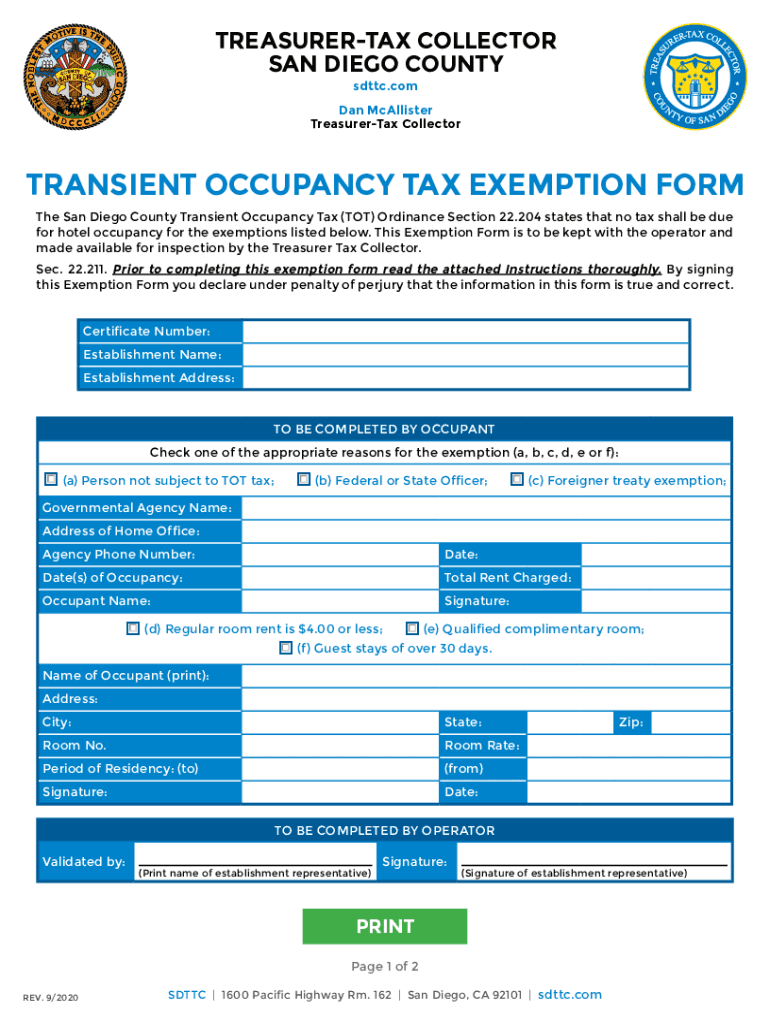 TOT Reporting Form - sdttc TOT Reporting Form - sdttc Transient Occupancy Tax - Treasurer-Tax Collec Preview on Page 1
