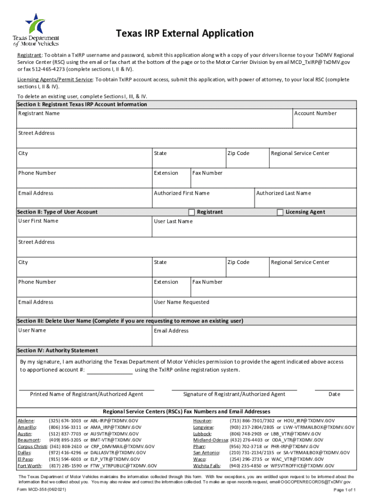 texas irp external application Preview on Page 1