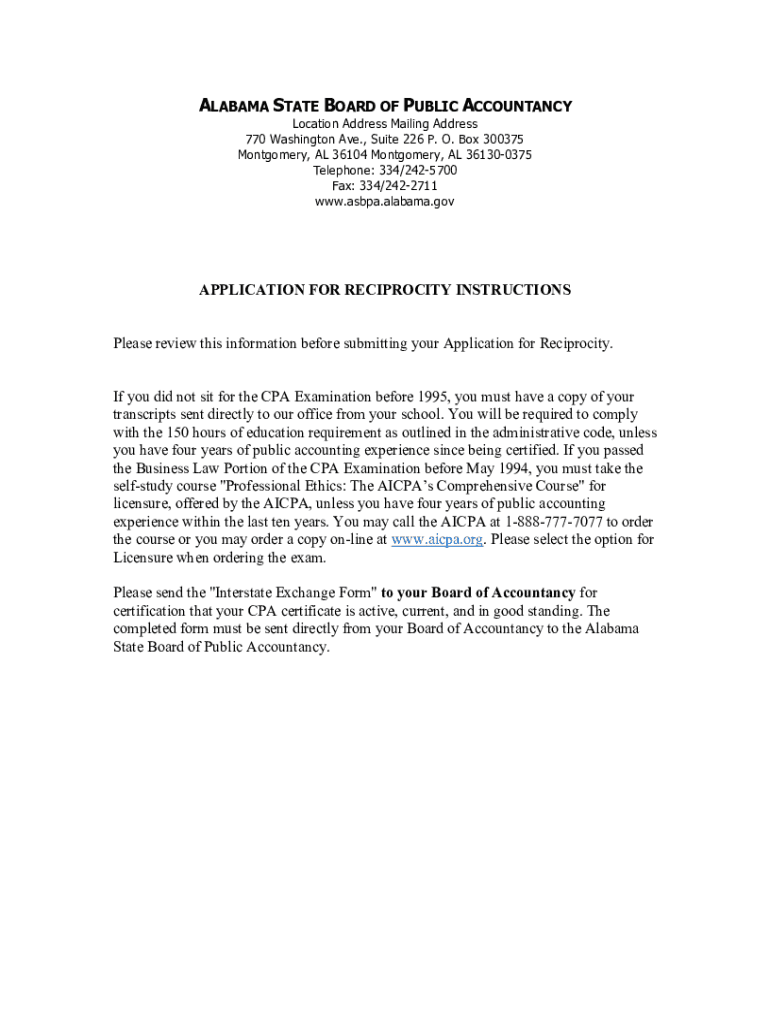 Fillable Online asbpa alabama ALABAMA STATE BOARD OF PUBLIC ACCOUNTANCY