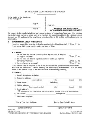 Alaska Dissolution of Marriage Petition