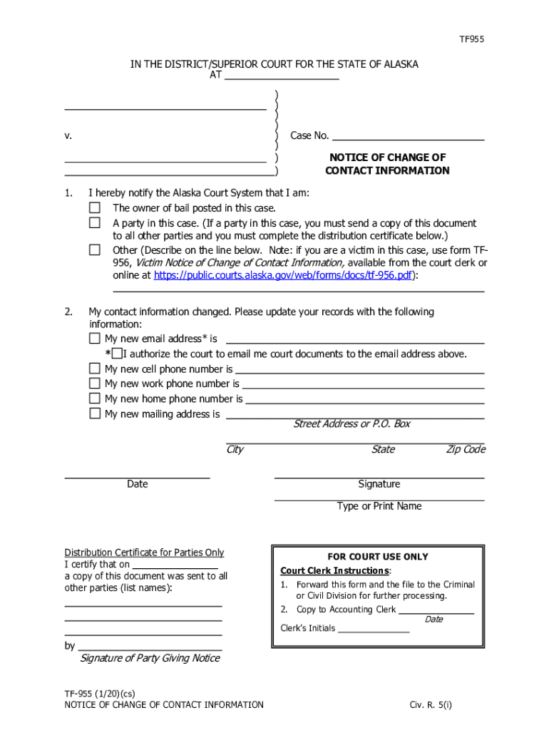 TF-956 Victim Notice of Change of - Alaska Court System Preview on Page 1