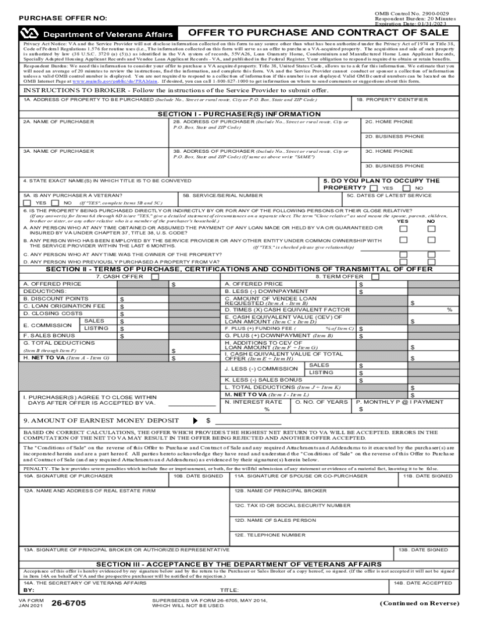 Agency Information Collection Activity: Va Form 26-6705, Offer