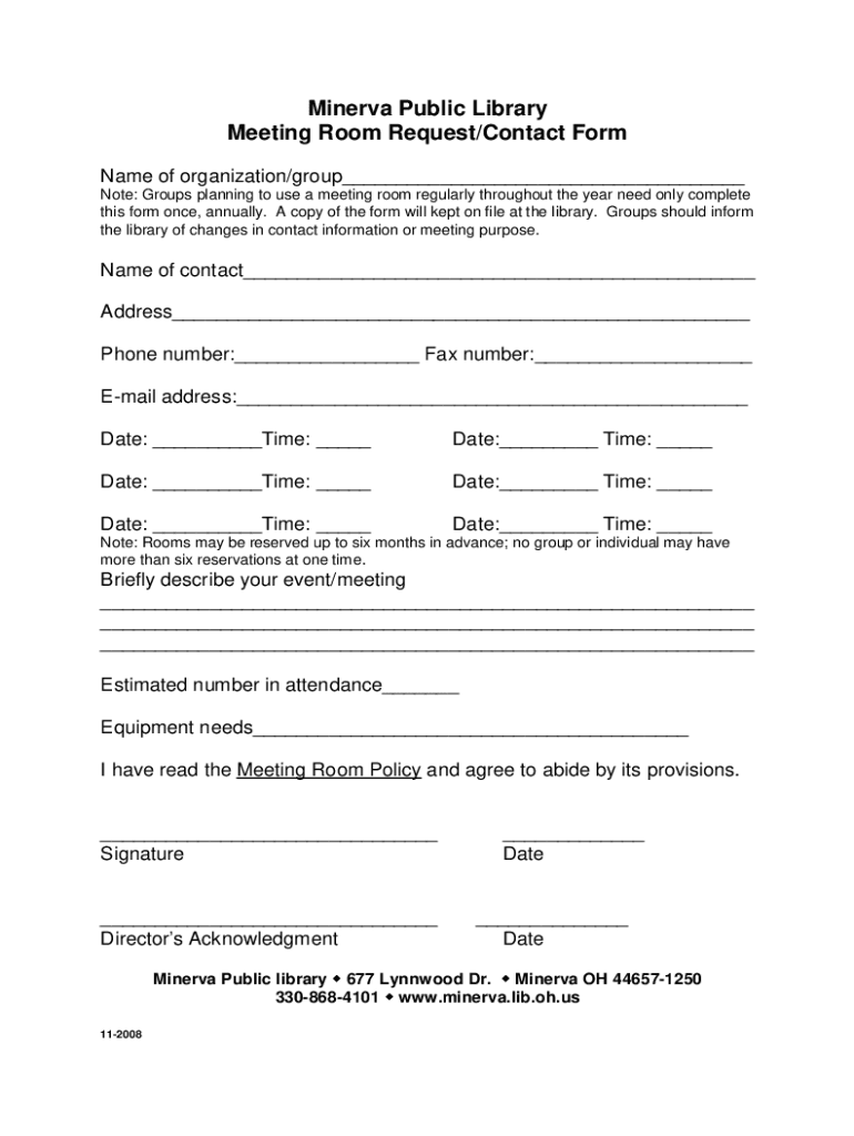 Fillable Online Meeting Room Request/Contact Form Fax Email Print