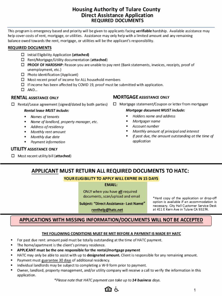 Fillable Online Housing Authority of Tulare County Direct Assistance