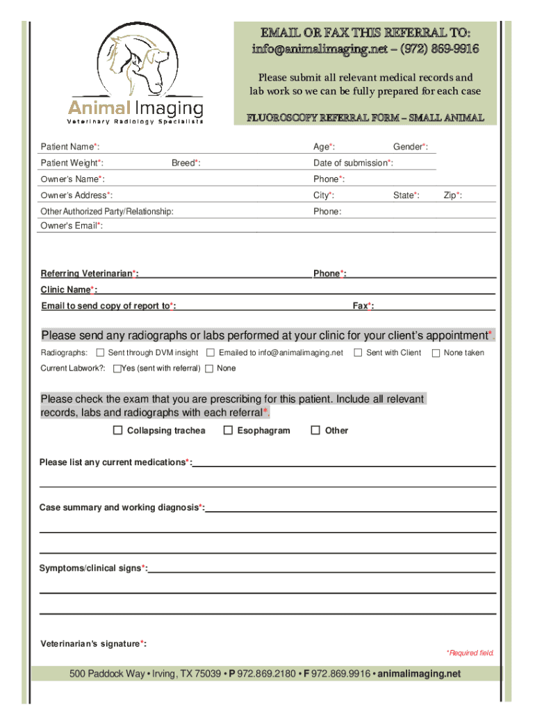 Fillable Online ULTRASOUND REFERRAL FORM CT REFERRAL FORM SMALL ANIMAL ...