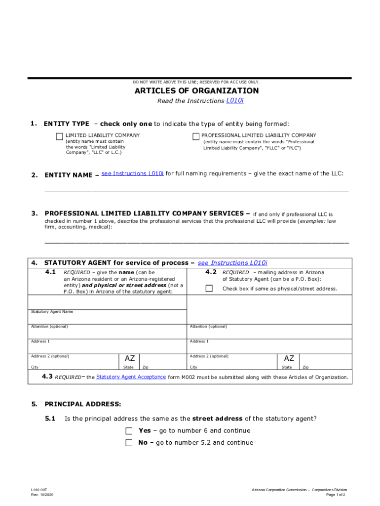 arizona articles organization form Preview on Page 1
