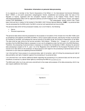 Fillable Online Declaration: Information on personal data processing ...