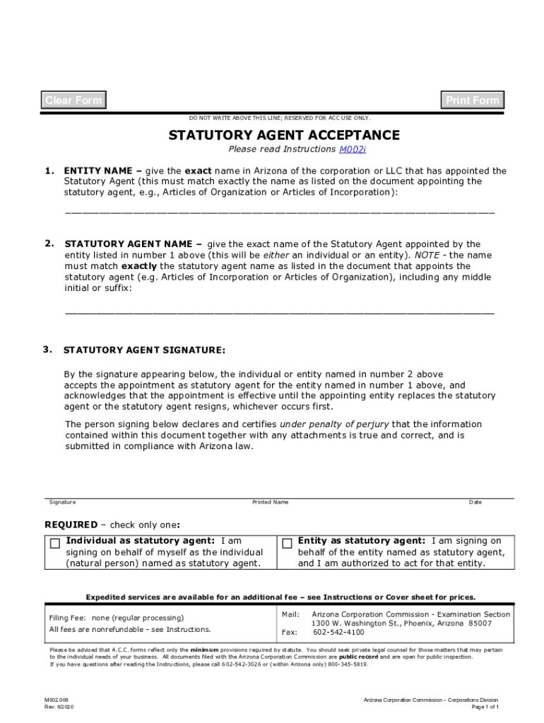 arizona agent acceptance form Preview on Page 1