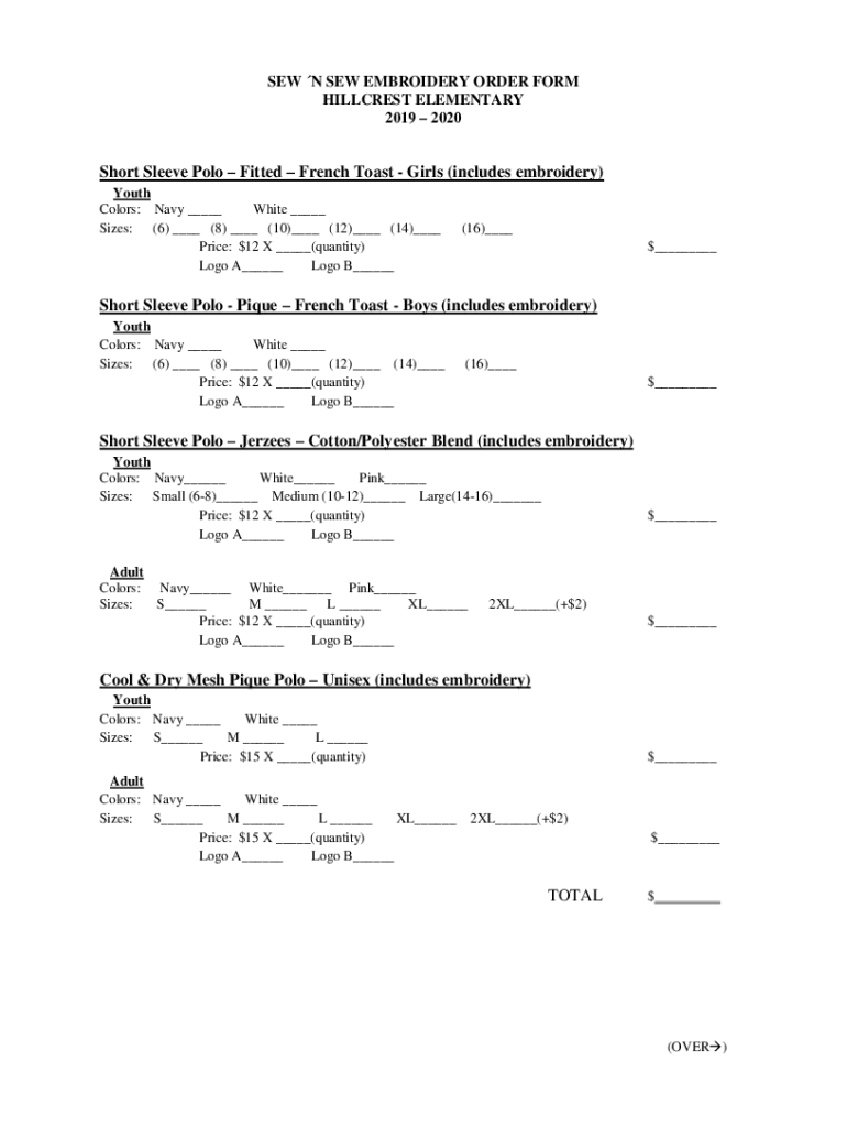 Fillable Online SEW N SEW EMBROIDERY ORDER FORM Fax Email Print pdfFiller