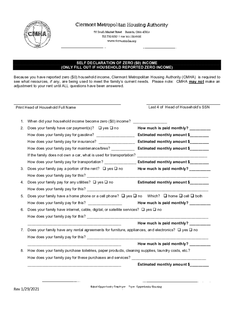 Fillable Online SELF DECLARATION OF ZERO (0) (ONLY FILL OUT IF