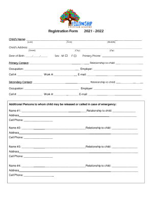 Fillable Online ENGLISH Preschool Application (child WILL BE 4 by 8/1 ...