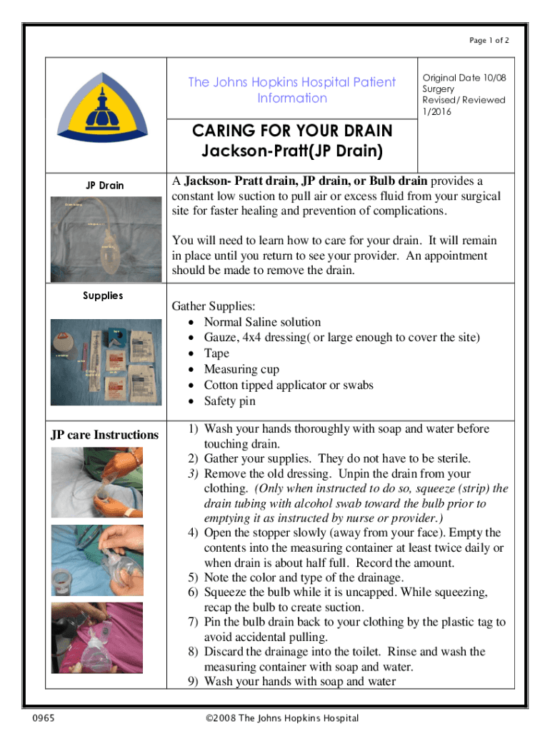 Fillable Online How to Care for your JacksonPratt (JP) Drain Fax Email