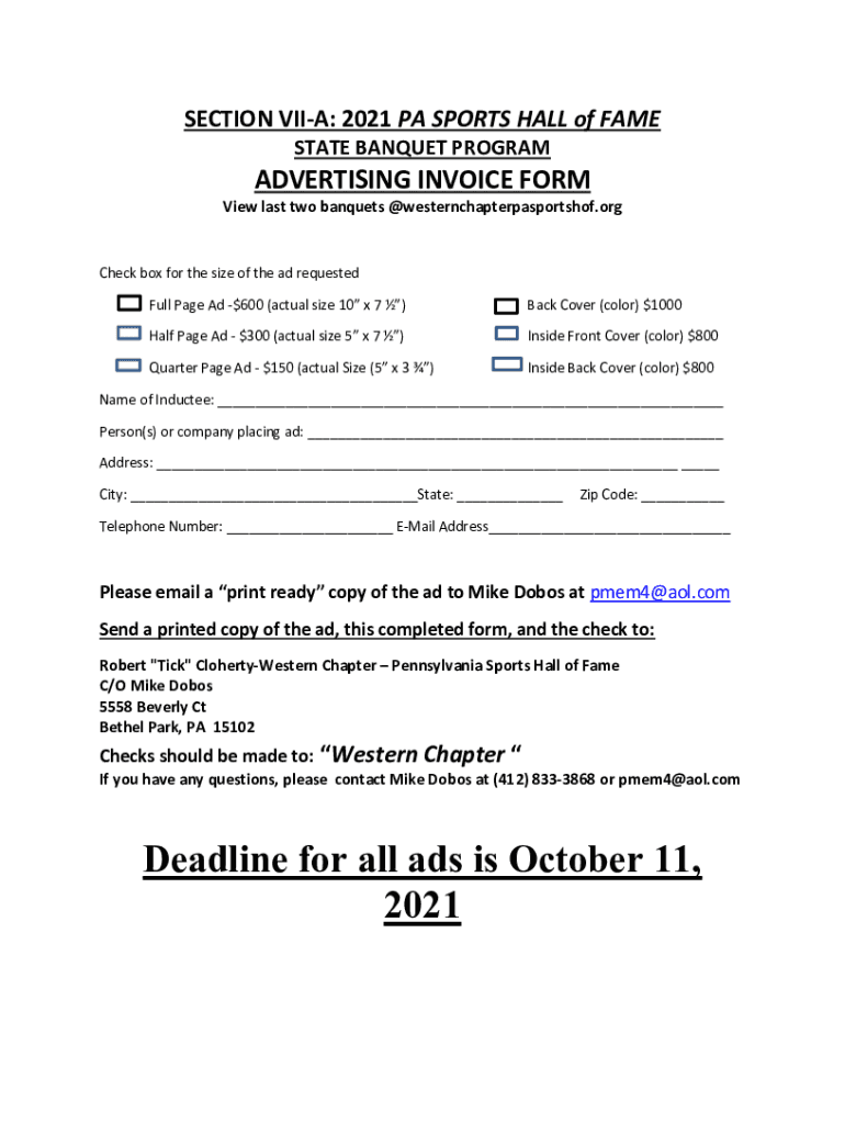 Fillable online banquet program ads order forms fax email print pdffiller