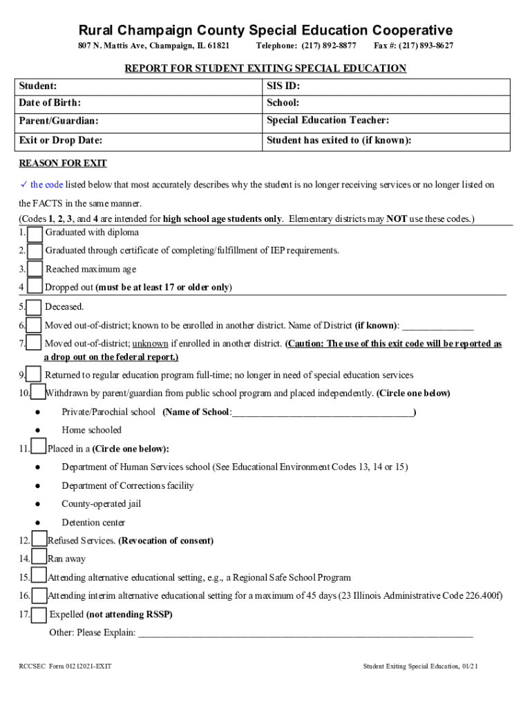 Fillable Online Rural Champaign County Special Education Cooperative