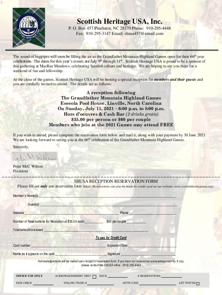 Fillable Online Reservation Form Home/Cell Amaranth Fax Email Print