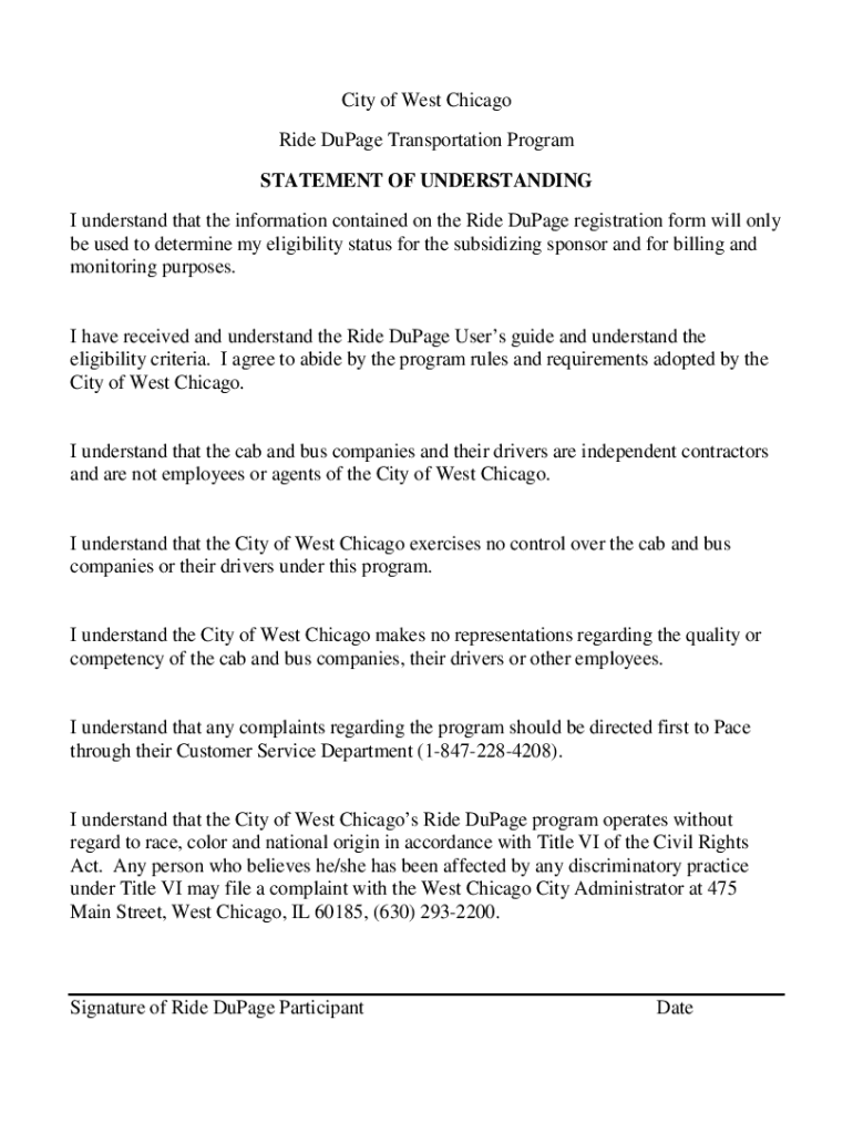 Fillable Online RIDE DUPAGE APPLICATION FORM Fax Email Print pdfFiller