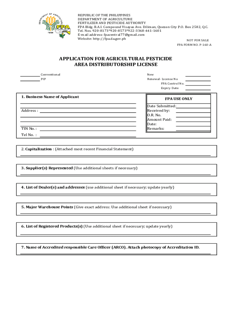 Fillable Online APPLICATION FOR COMMERCIAL APPLICATORS LICENSE fpa.da