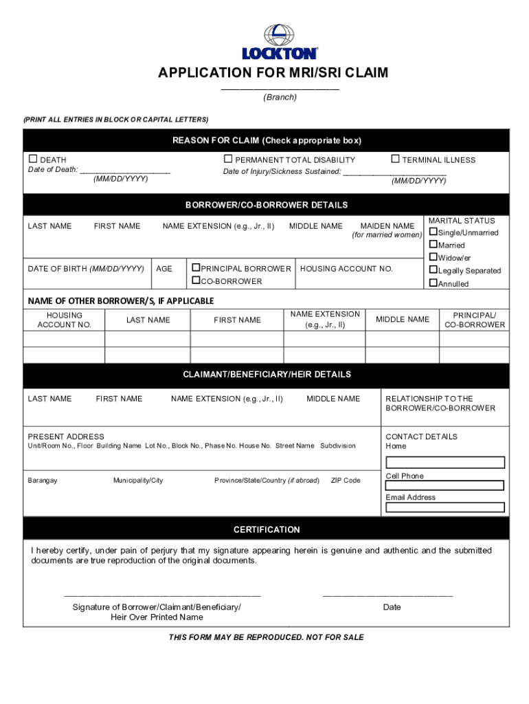 APPLICATION FOR MRI SRI CLAIM - Pag-IBIG Fund Preview on Page 1