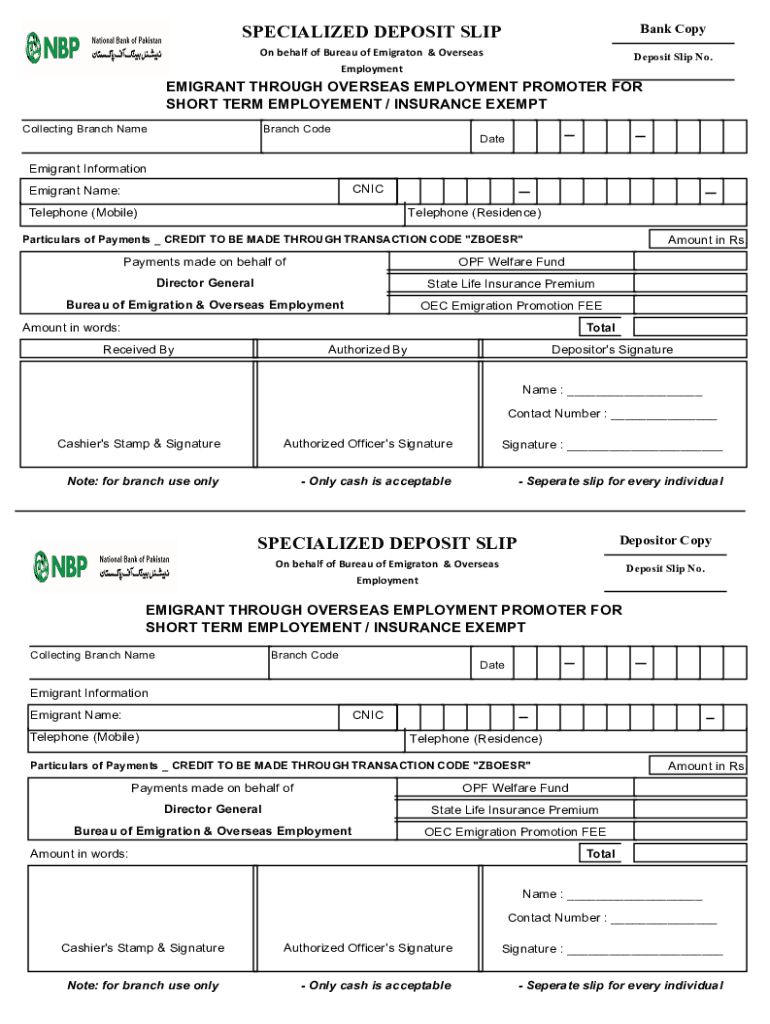 SPECIALIZED DEPOSIT SLIP - NBP Preview on Page 1