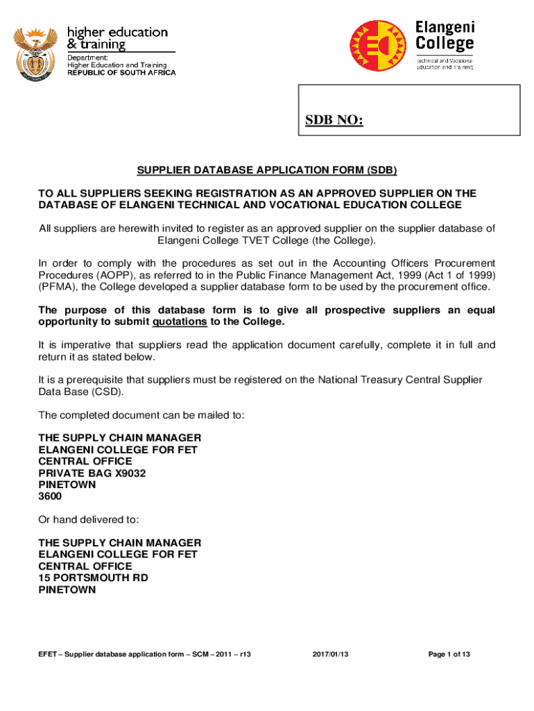 TO ALL SUPPLIERS SEEKING REGISTRATION AS AN - Elangeni Preview on Page 1