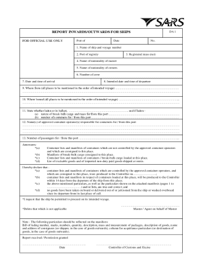 Ship Inwards/Outwards Report Form