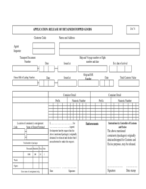 Application for Release of Detained Goods