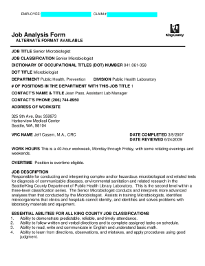 Senior Microbiologist Job Analysis Form