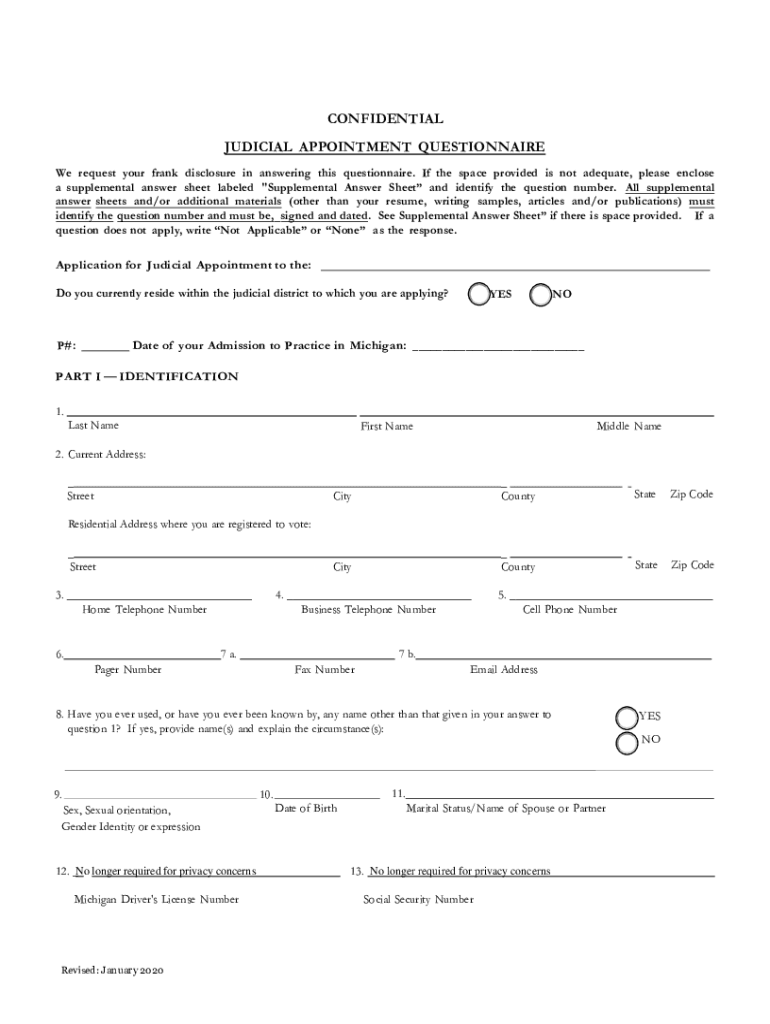 judicial questionnaire Preview on Page 1