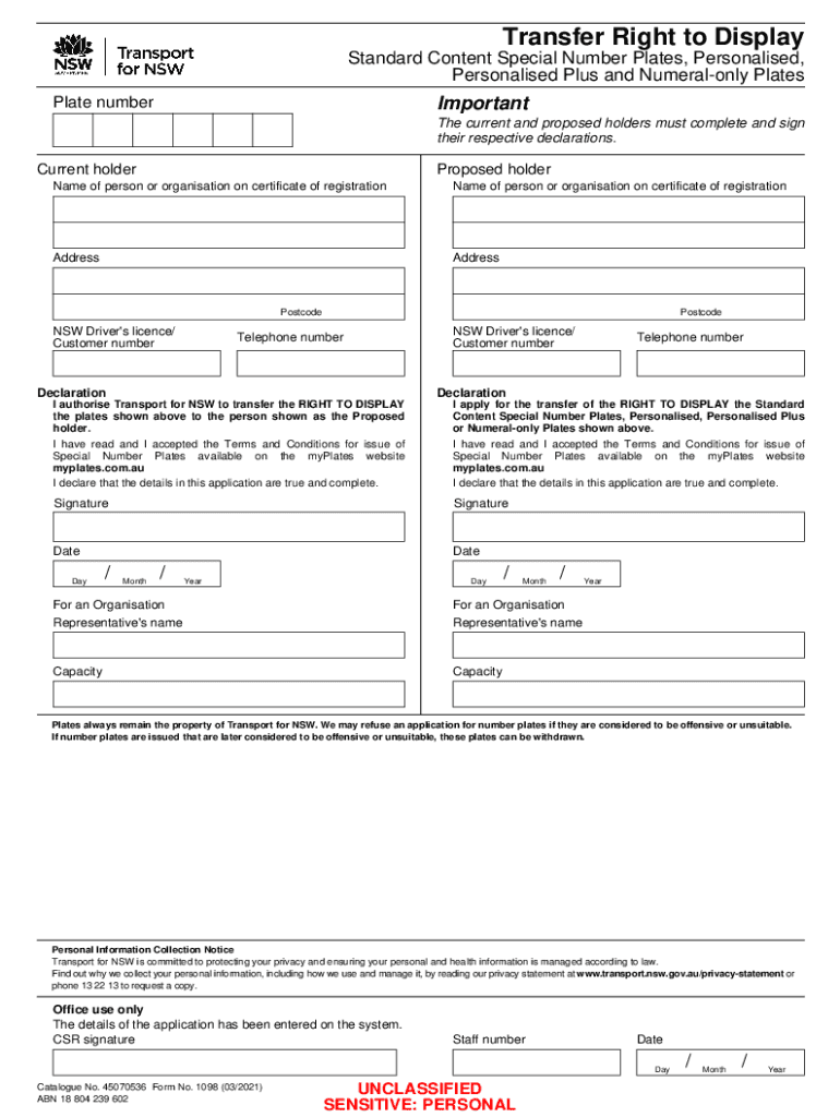 Fillable Online Transfer Right To Display. Transfer Right To Display