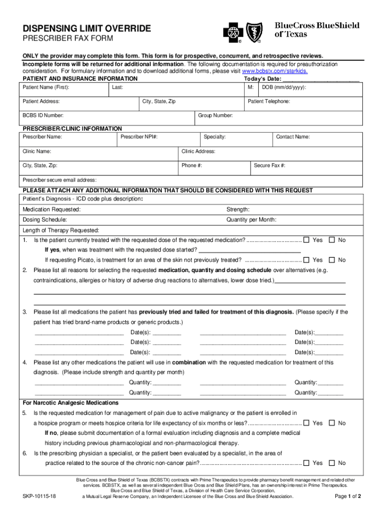 Fillable Online DISPENSING LIMIT OVERRIDE PRESCRIBER FAX FORM Fax Email