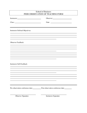 Fillable Online School of Business PEER OBSERVATION OF TEACHING FORM Fax Email Print - pdfFiller