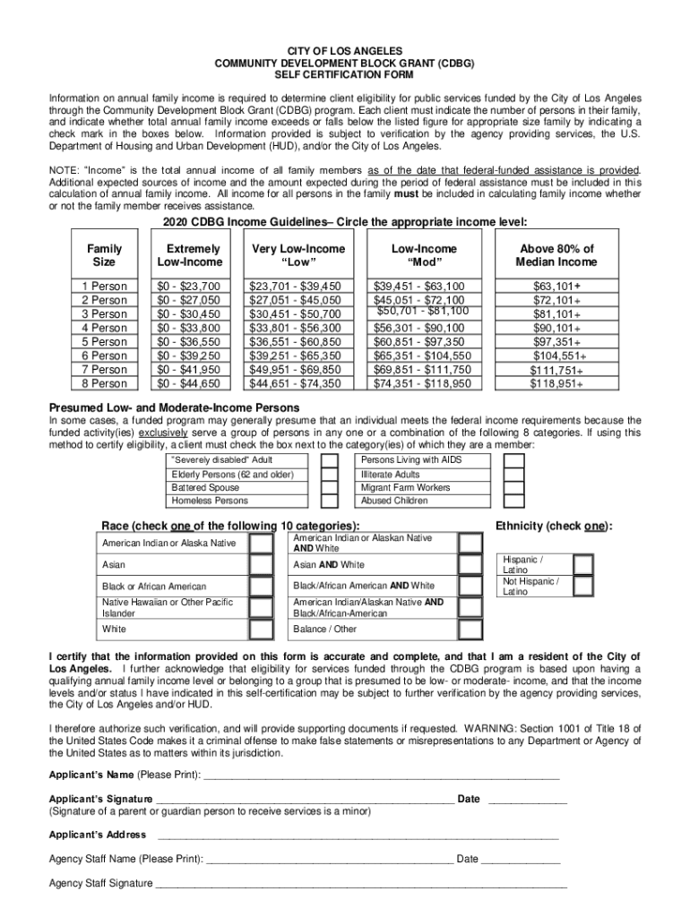 Fillable Online City of Los Angeles Community Development Block Grant (CDBG) Self Certification Fillable Online City of Los Angeles Community Development Block Grant (CDBG) Self Certification