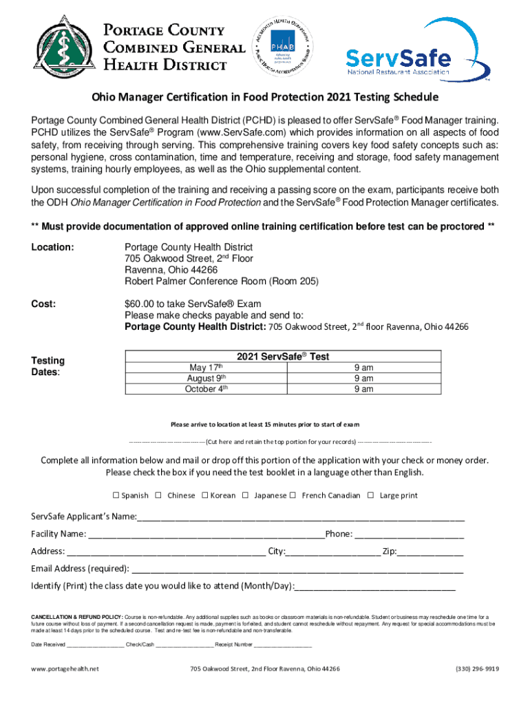 Fillable Online Food Safety Certification Ohio.govFood Safety