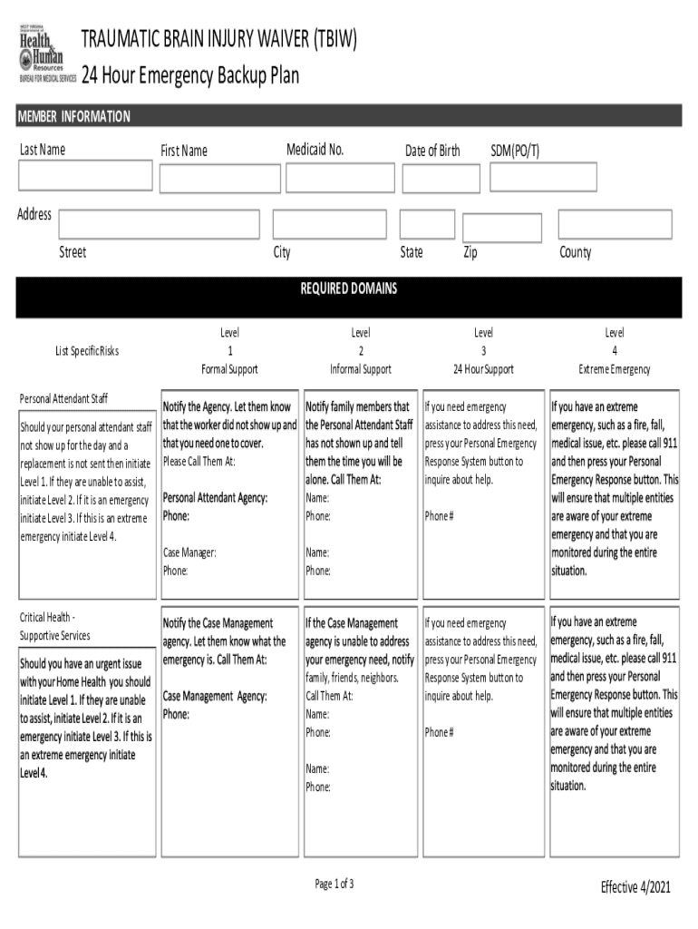Fillable Online dhhr wv TRAUMATIC BRAIN INJURY WAIVER (TBIW) Fax Email