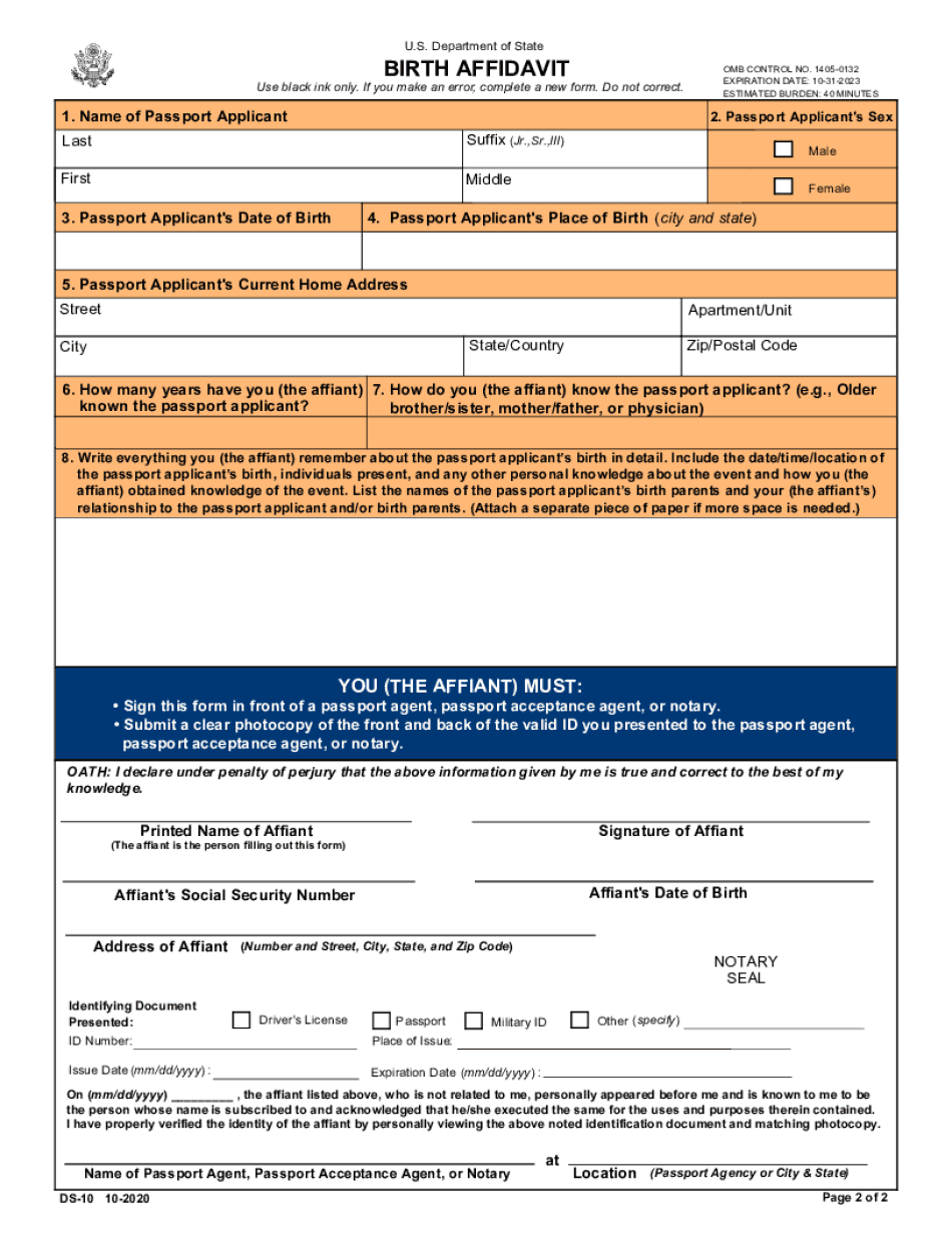 Birth Certificate Affidavit By Parents In India Fill Online Printable Fillable Blank Form Ds 10 Birth Affidavit Com