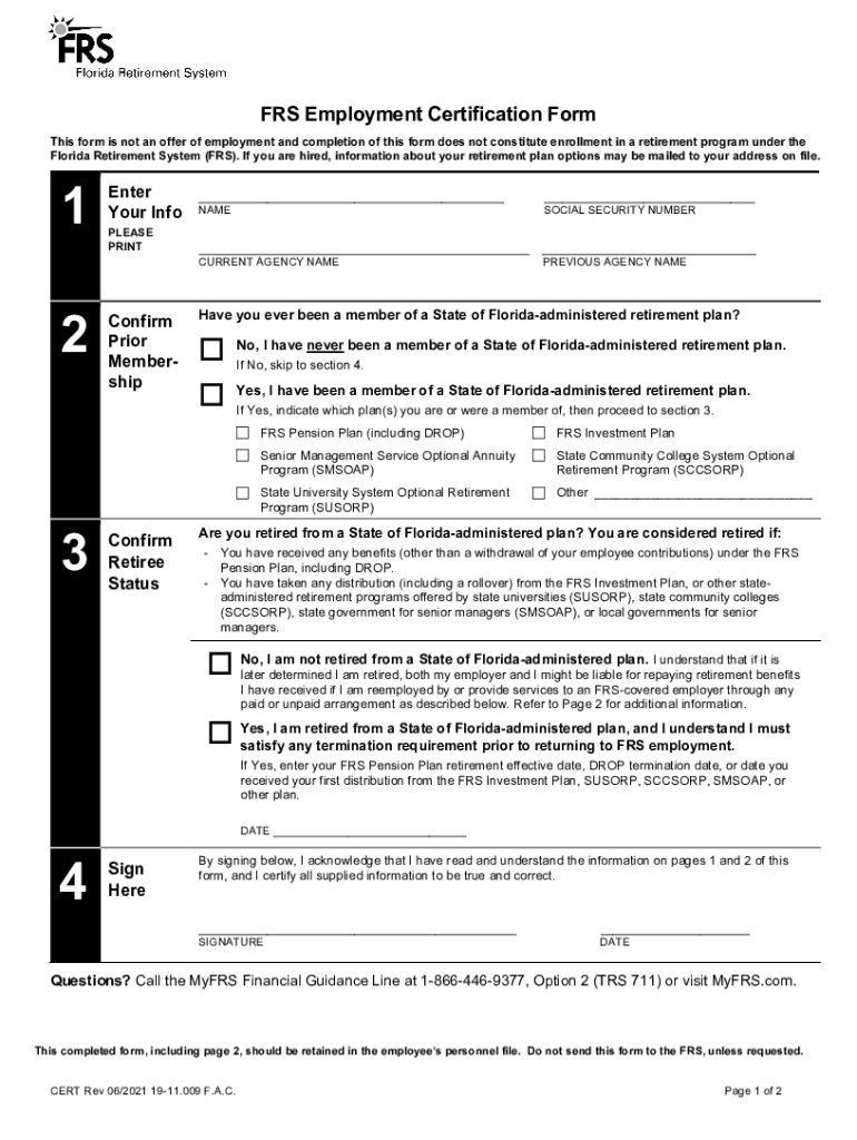 frs certification form Preview on Page 1