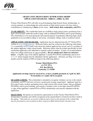 Fillable Online GRADUATING HIGH SCHOOL SENIOR SCHOLARSHIP APPLICATION ...