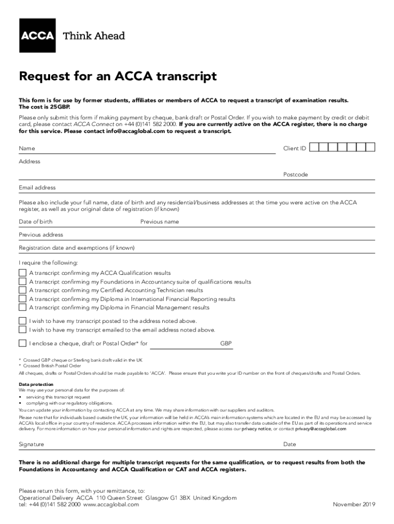 Fillable Online Acca Transcript - Fill Online, Printable, Fillable ...