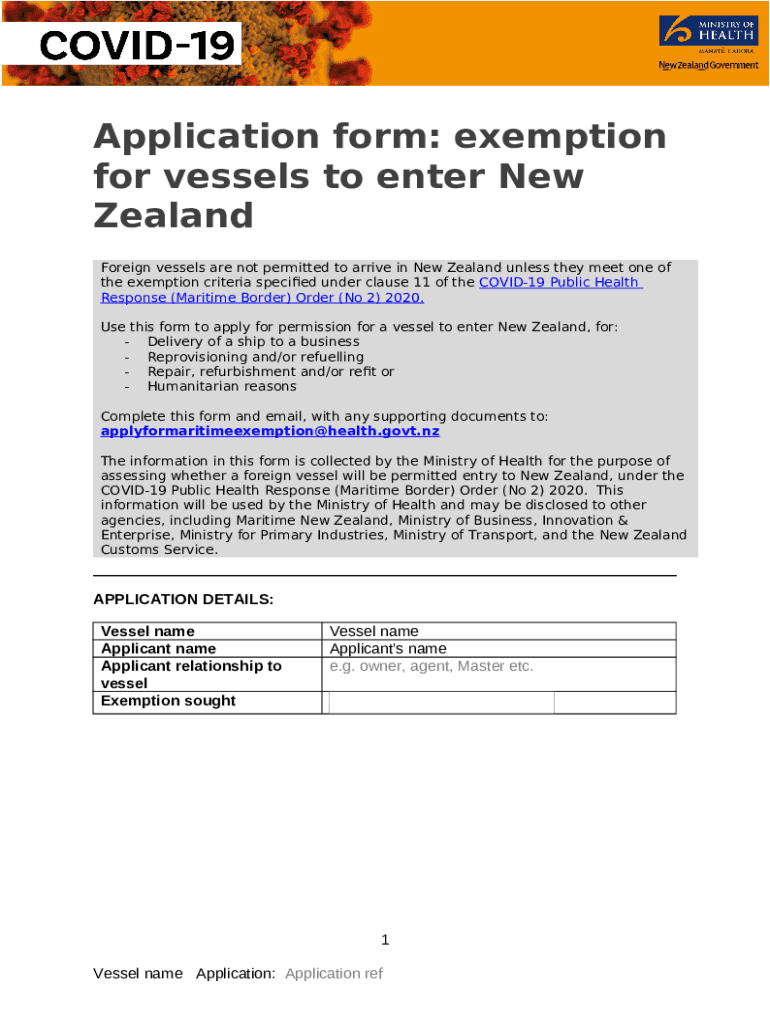 Application exemption for vessels to enter New Zealand Doc