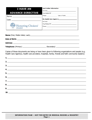Fillable Online Free Idaho Advance Directive Form (Medical POA &amp; Living ...